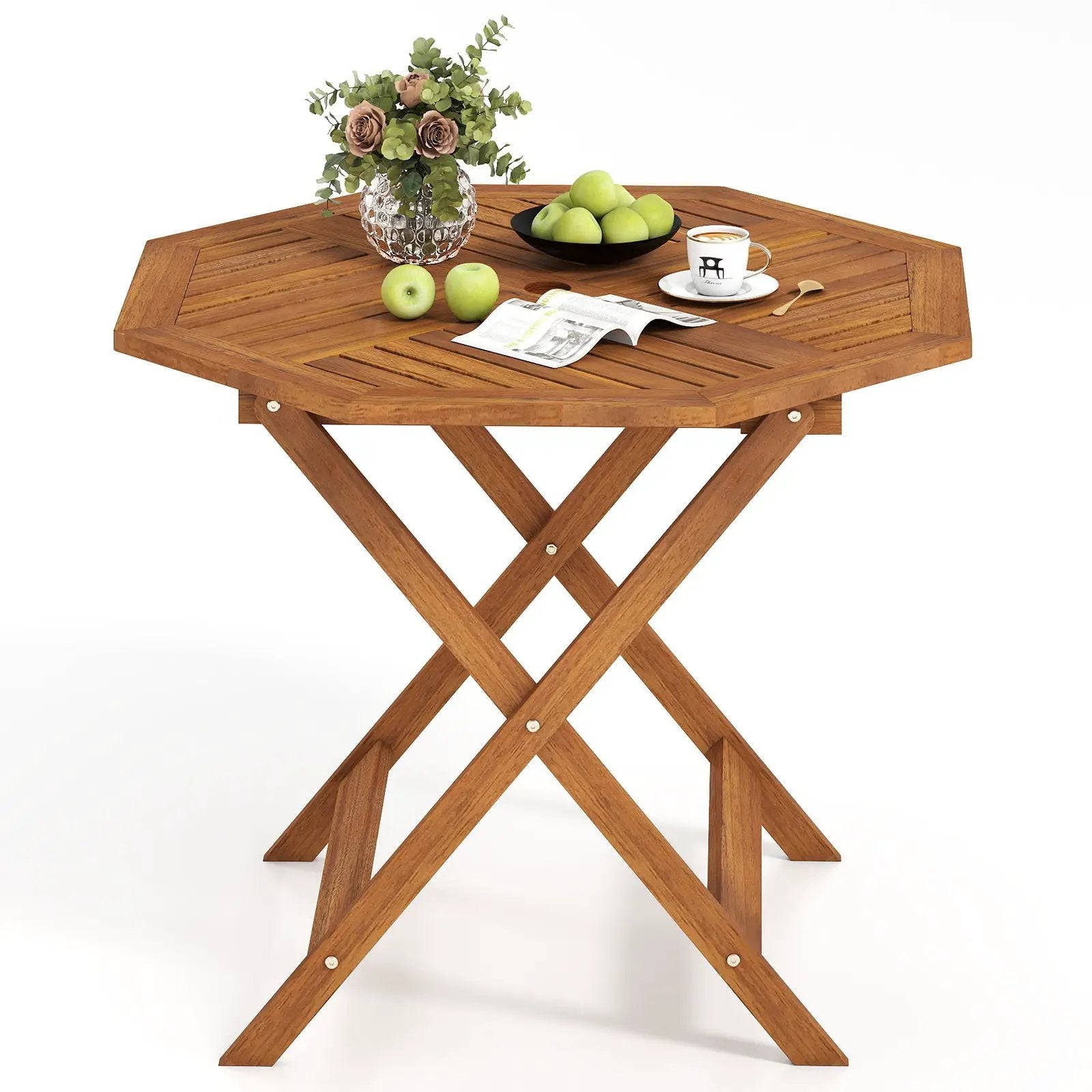 35.5 Inch Solid Wood Patio Dining Table Octagon Table with 1.97 Inch Umbrella Hole by DirectDeals