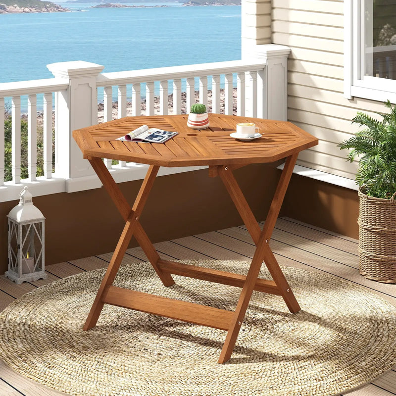 35.5 Inch Solid Wood Patio Dining Table Octagon Table with 1.97 Inch Umbrella Hole by DirectDeals