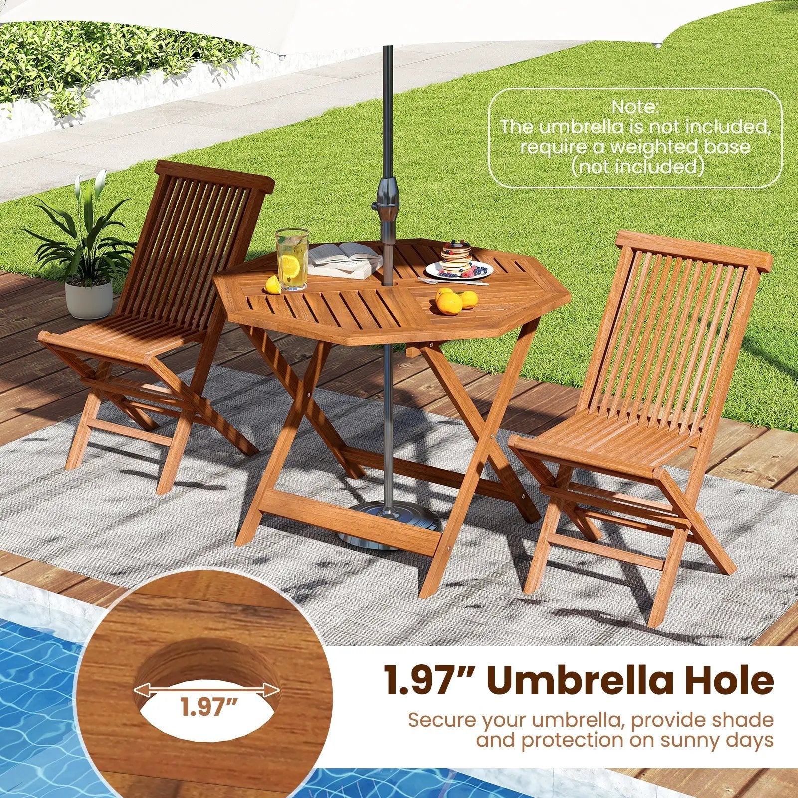35.5 Inch Solid Wood Patio Dining Table Octagon Table with 1.97 Inch Umbrella Hole by DirectDeals