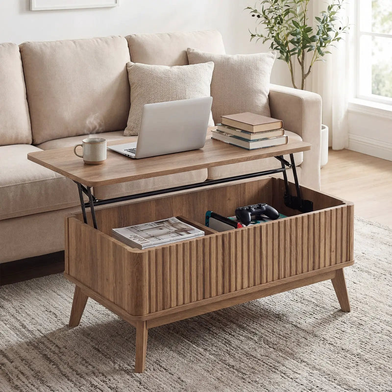 35.5" Rectangle Wooden Fluted Lift Top Coffee Table-Walnut by DirectDeals