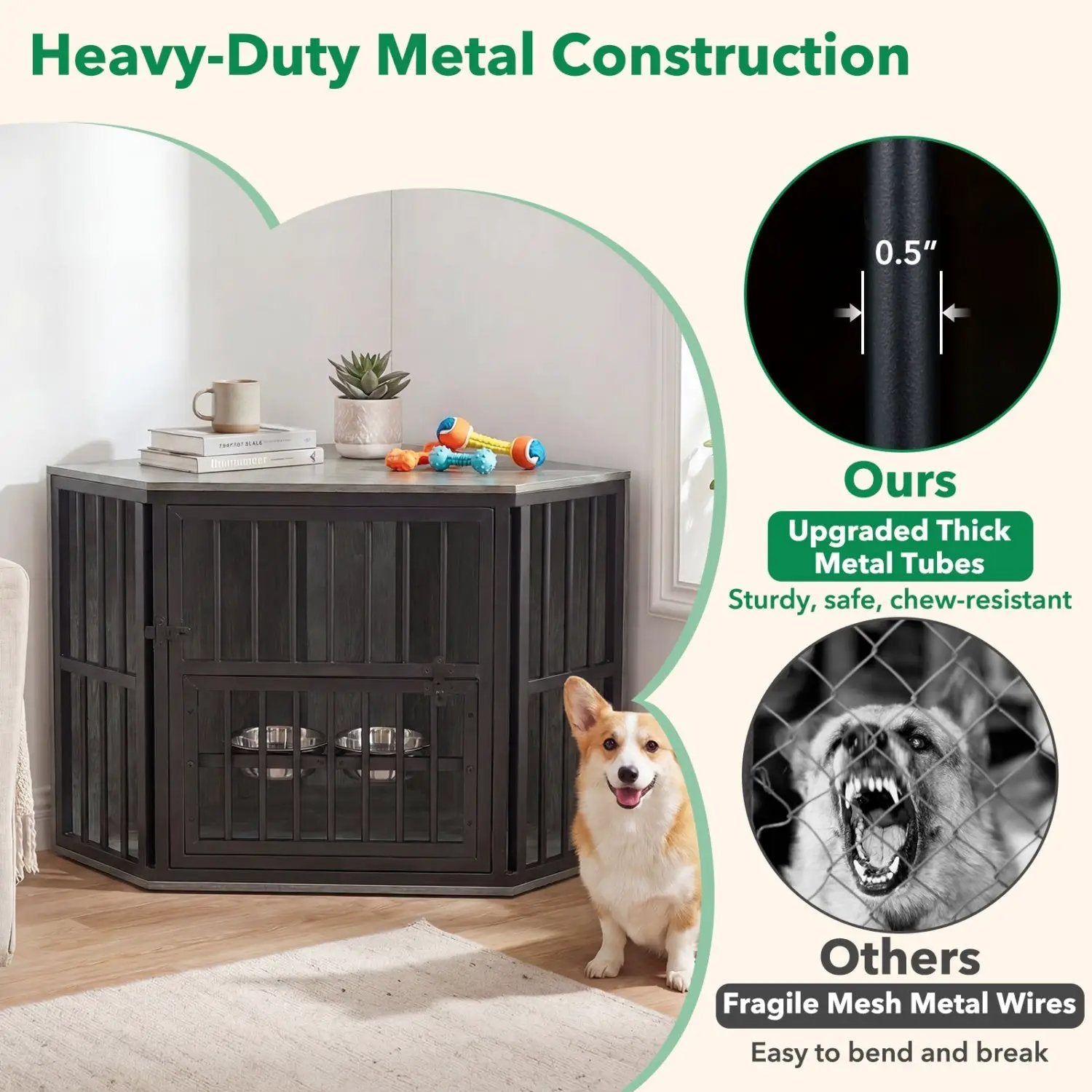 Wooden Dog Crate End Table with Adjustable Bowl Rack 35.5" by DirectDeals