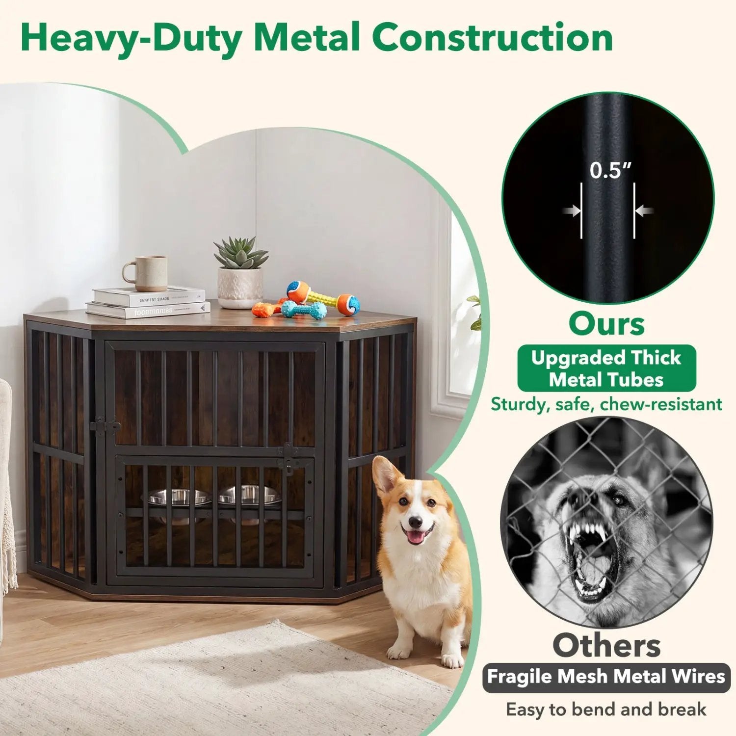 Wooden Dog Crate End Table with Adjustable Bowl Rack 35.5" by DirectDeals
