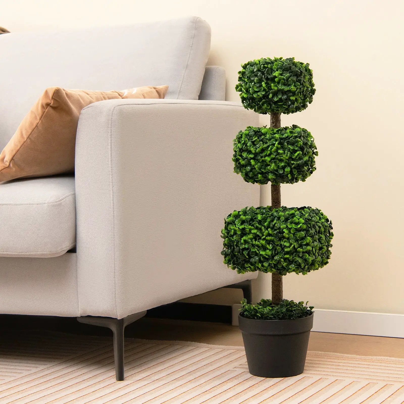 35 Inch Artificial Boxwood Topiary Ball Tree with Cement-filled Pot-Green by DirectDeals