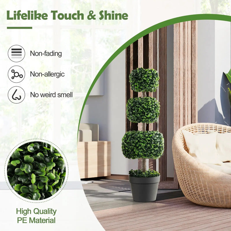 35 Inch Artificial Boxwood Topiary Ball Tree with Cement-filled Pot-Green by DirectDeals