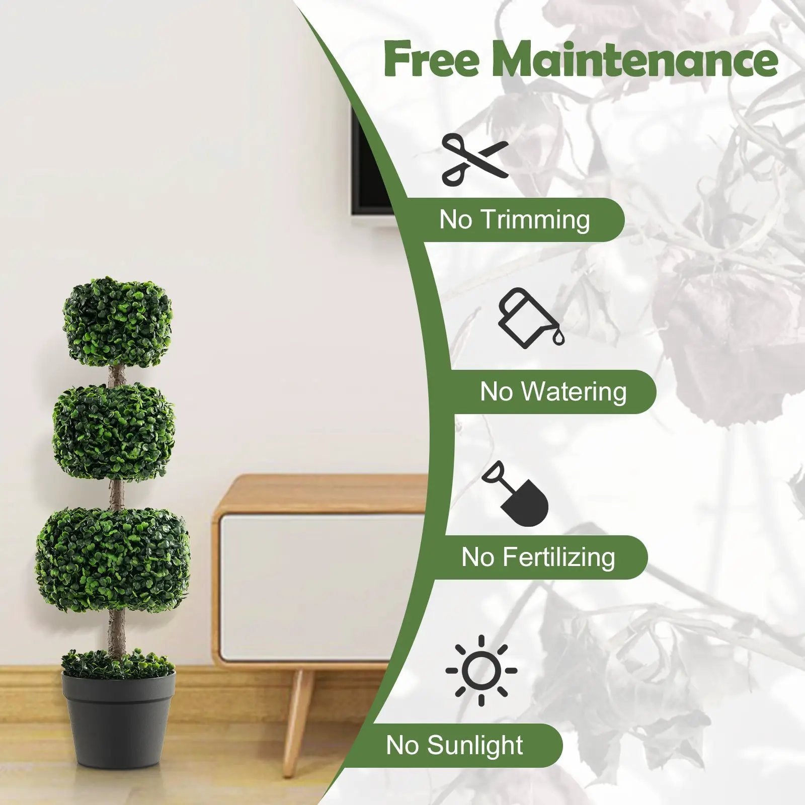 35 Inch Artificial Boxwood Topiary Ball Tree with Cement-filled Pot-Green by DirectDeals