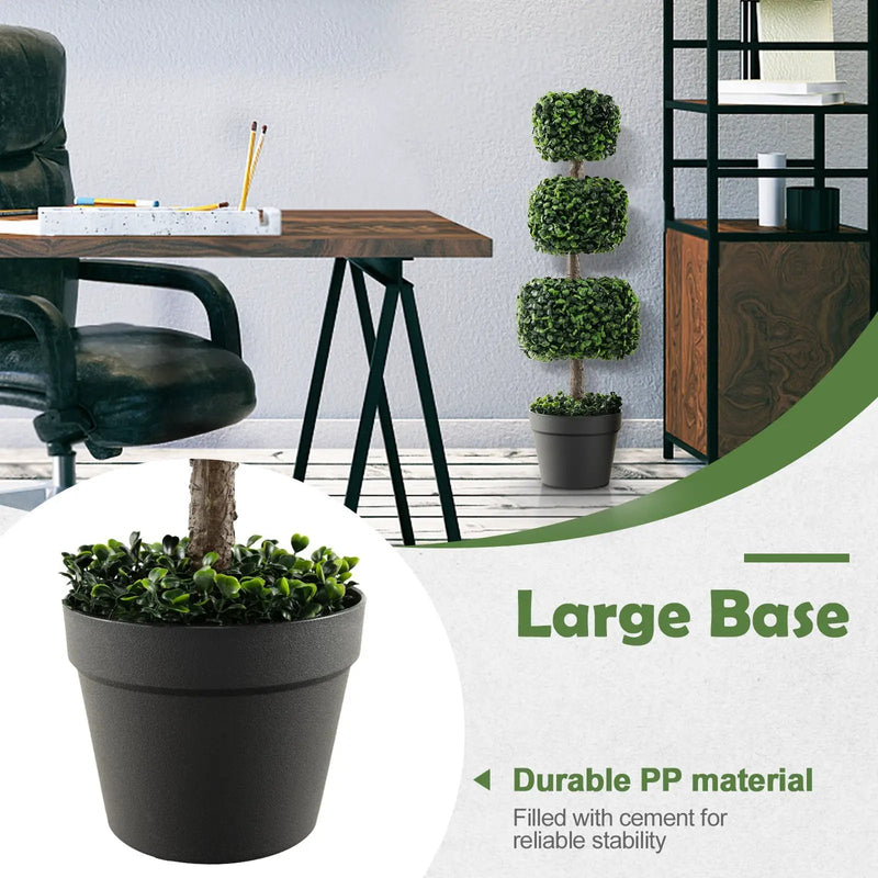 35 Inch Artificial Boxwood Topiary Ball Tree with Cement-filled Pot-Green by DirectDeals