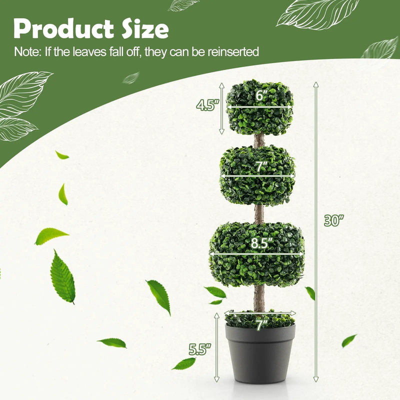 35 Inch Artificial Boxwood Topiary Ball Tree with Cement-filled Pot-Green by DirectDeals
