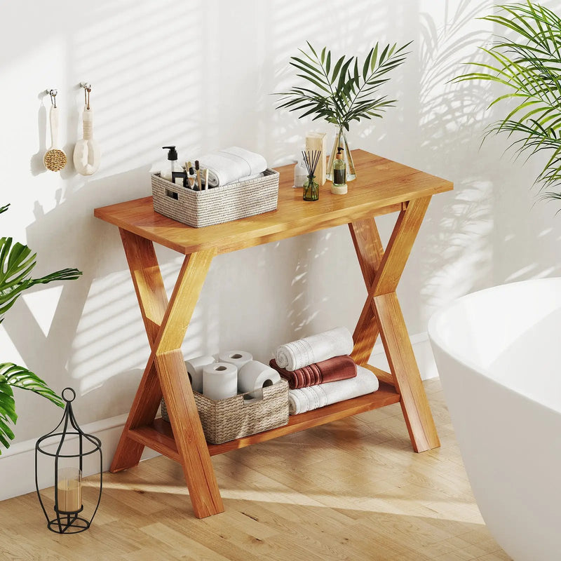 35 Inch Solid Teak Wood Console Table with Storage Shelf by DirectDeals