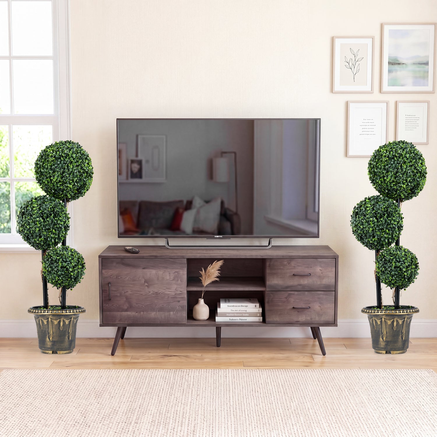 29 Inches Artificial Boxwood Topiary Tree Triple Ball Shrubs by DirectDeals