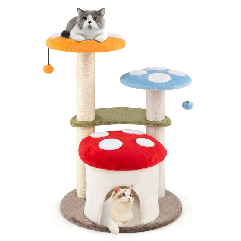 35 Inch Tall Cat Tower with Sisal Scratching Posts Cat Condo and Padded Platforms-Multicolor by DirectDeals