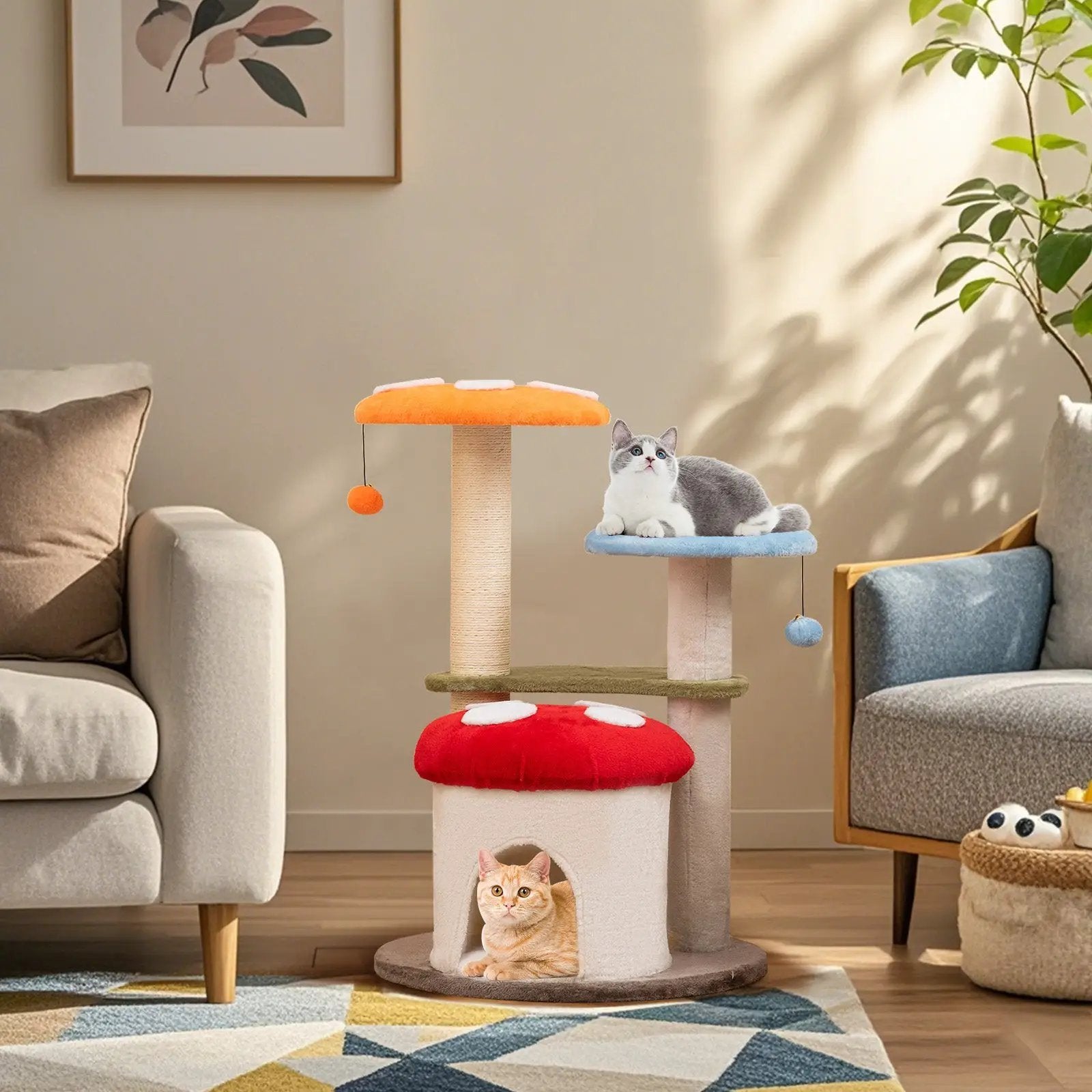 35 Inch Tall Cat Tower with Sisal Scratching Posts Cat Condo and Padded Platforms-Multicolor by DirectDeals