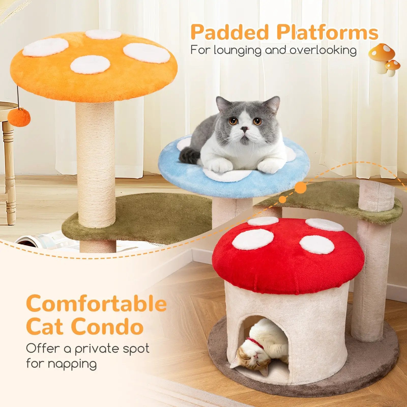 35 Inch Tall Cat Tower with Sisal Scratching Posts Cat Condo and Padded Platforms-Multicolor by DirectDeals