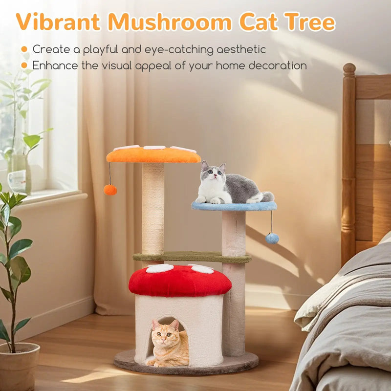 35 Inch Tall Cat Tower with Sisal Scratching Posts Cat Condo and Padded Platforms-Multicolor by DirectDeals