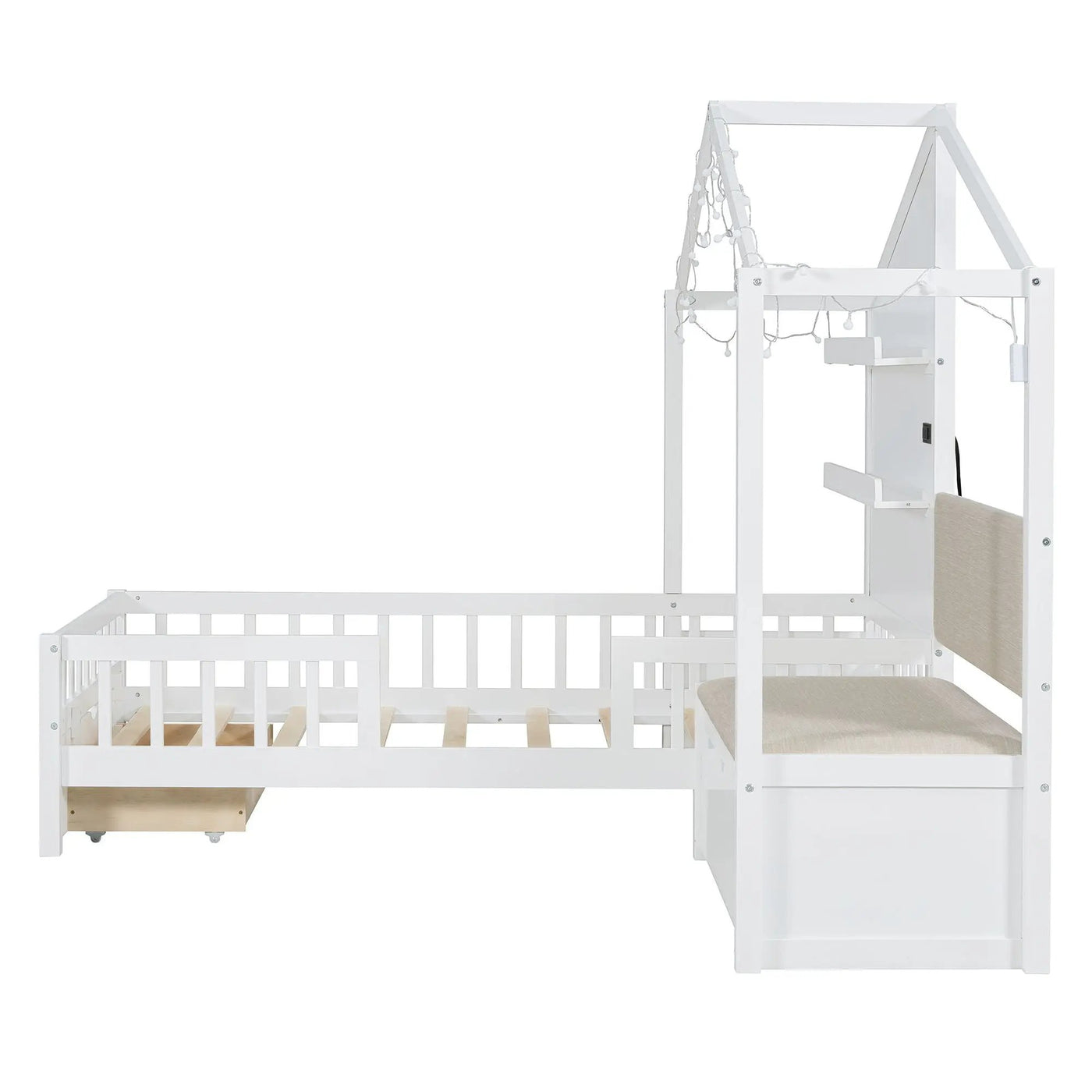 House Bed With Upholstered Sofa, Wireless Charging Station, Shelves And 2 Drawers by Unique Piece Furniture