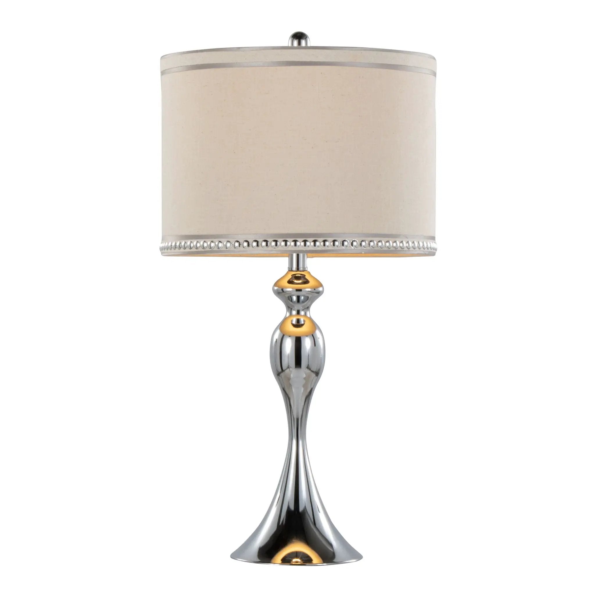 Ashland - Contemporary Table Lamp With Trim (Set of 2) - Polished Chrome / Cream by HouseOfZazla
