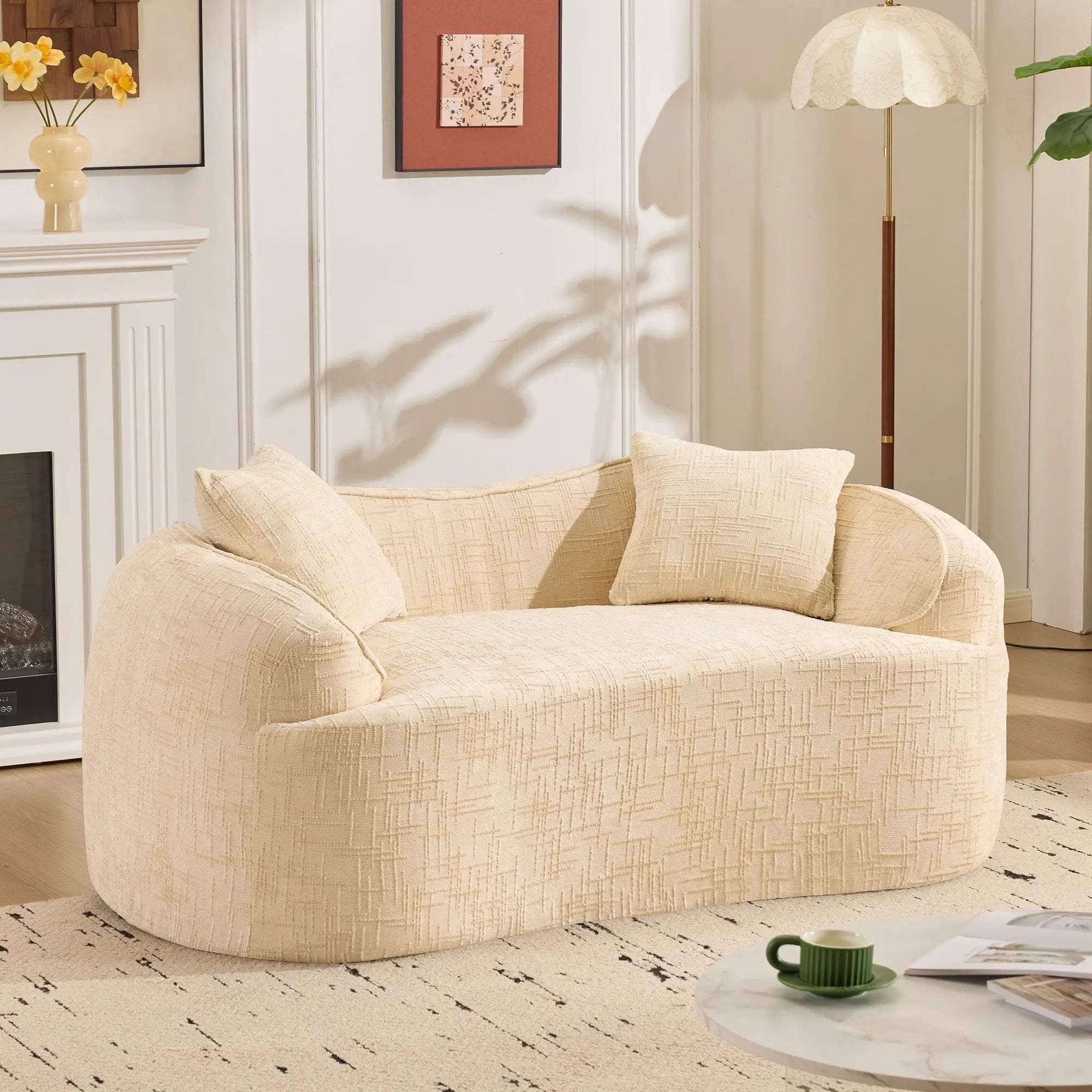 Curved 2 Person Compress Sofa With Armrests, Includes Pillows by Unique Piece Furniture