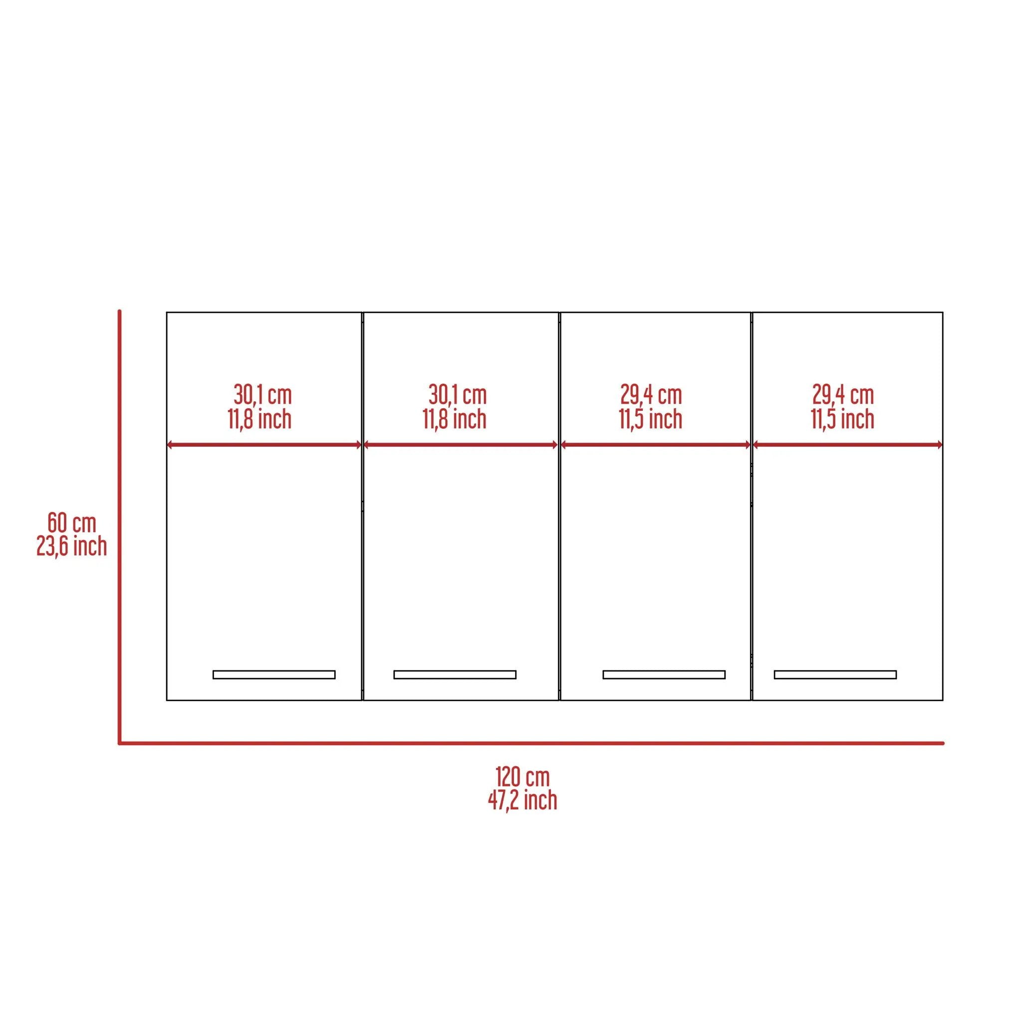 Wall Cabinet Four Doors, With Two Internal Shelves And Internal Plate And Glass Organizer - White by HouseOfZazla