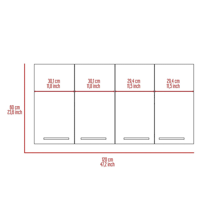 Wall Cabinet Four Doors, With Two Internal Shelves And Internal Plate And Glass Organizer - White by HouseOfZazla