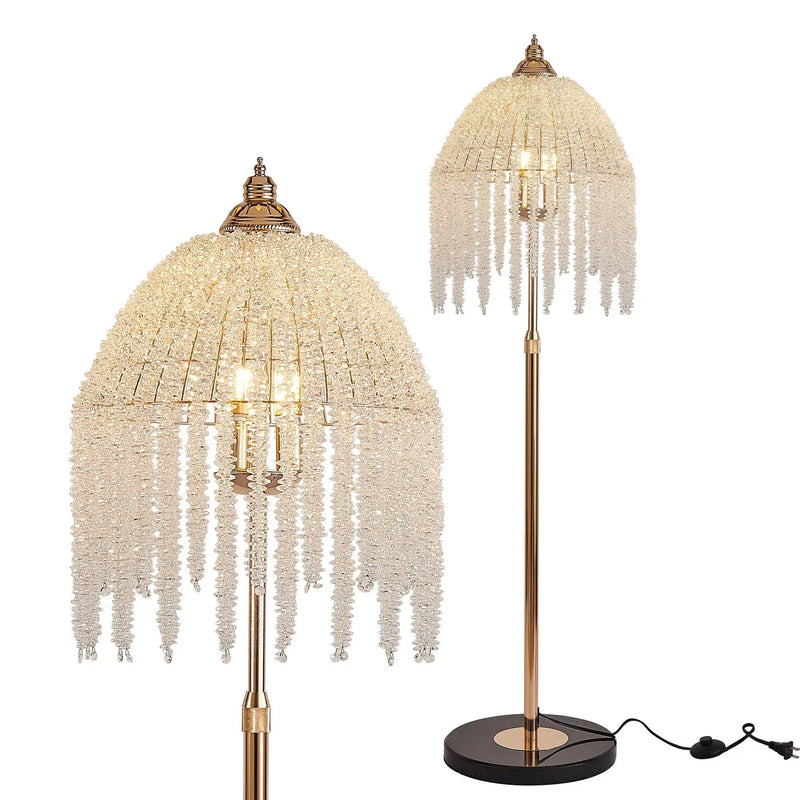 3-Light Elegant Crystal Floor Lamp – Vintage Waterfall Design by HouseOfZazla