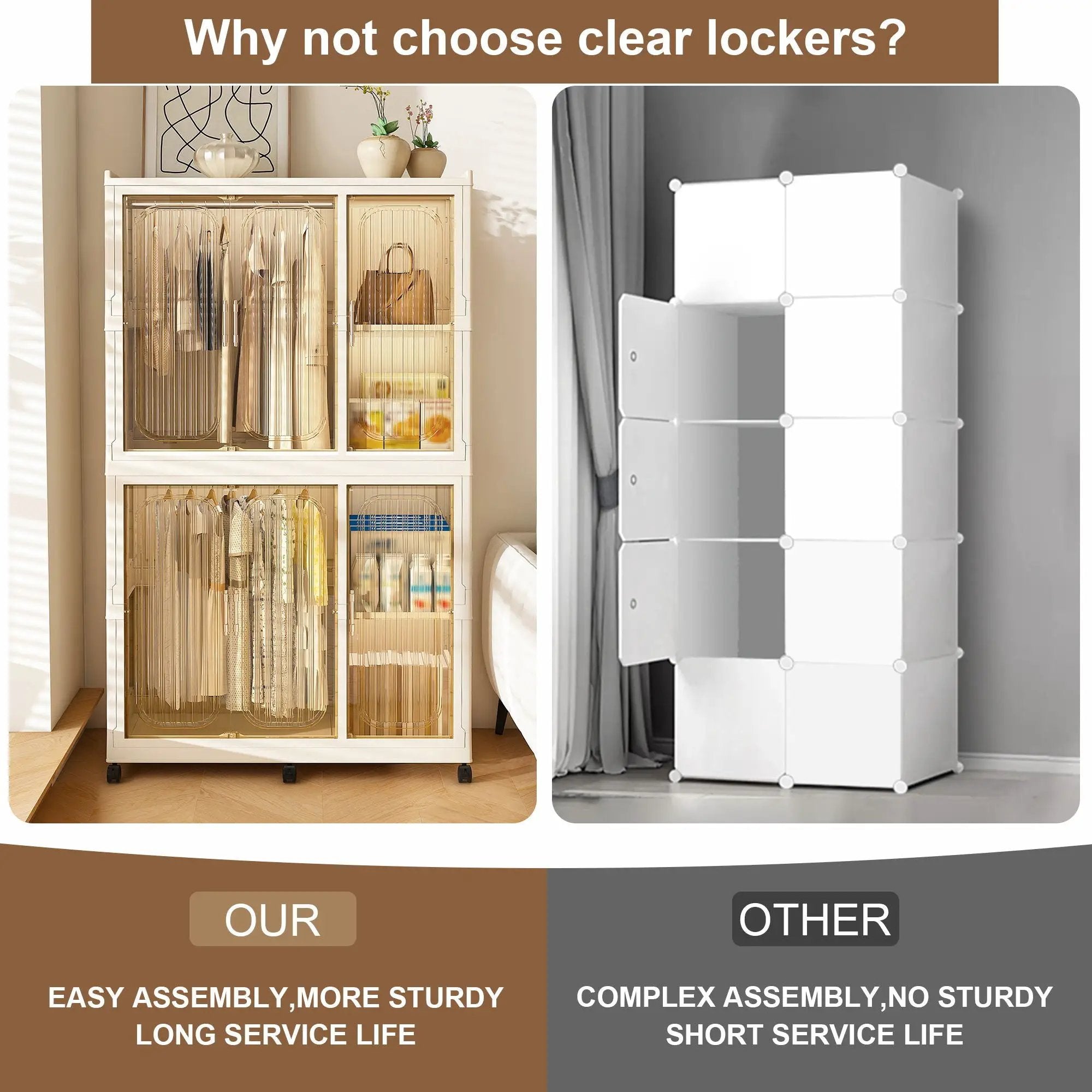 Portable Wardrobe Closet Storage Organizer For Clothes, 6 Magnetic Doors With 6 Cubes & 2 Hanging Rods, 6 Hangers - Cream White by Unique Piece Furniture
