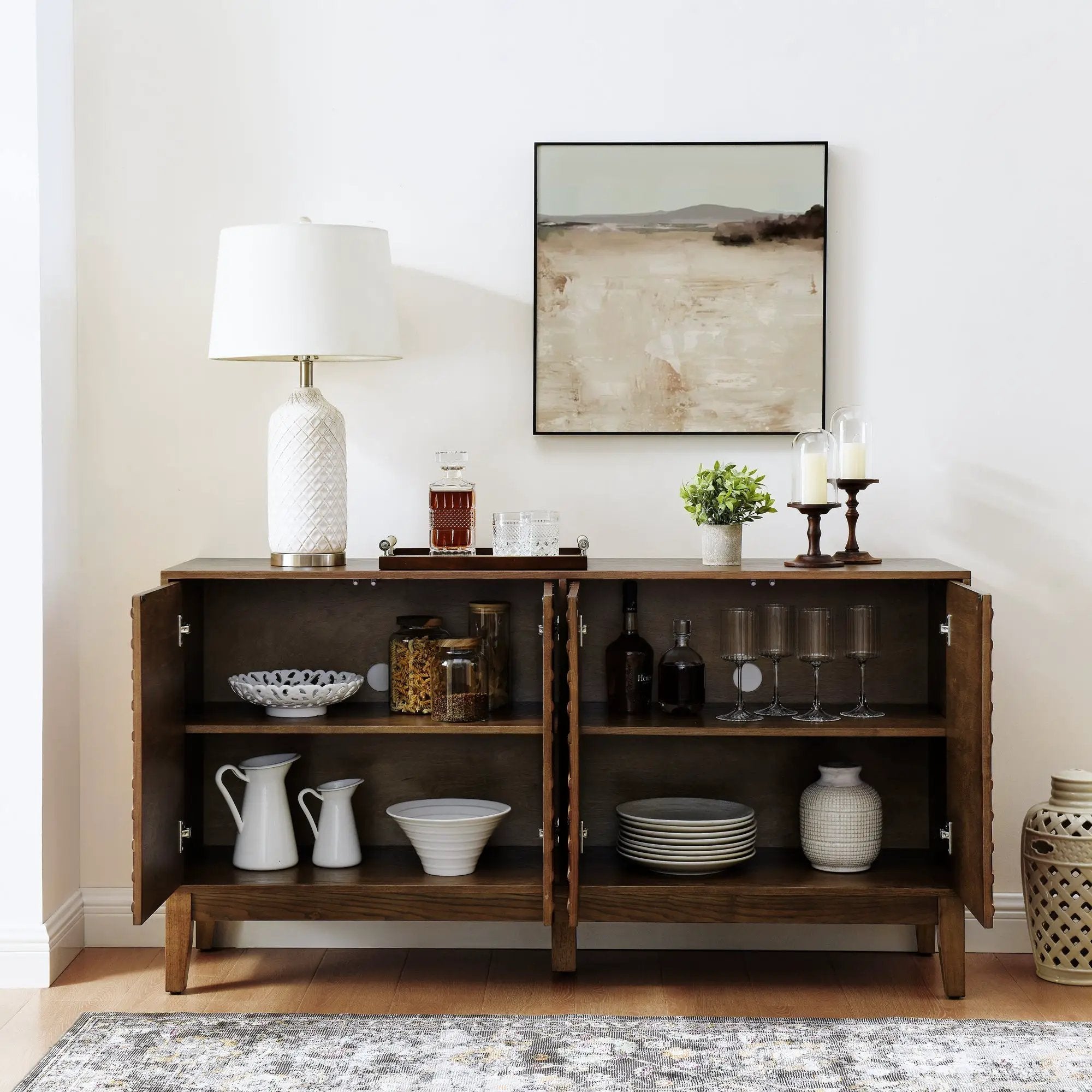 Diamond Fluted Sideboard Storage Cabinet with Adjustable Shelves by HouseOfZazla