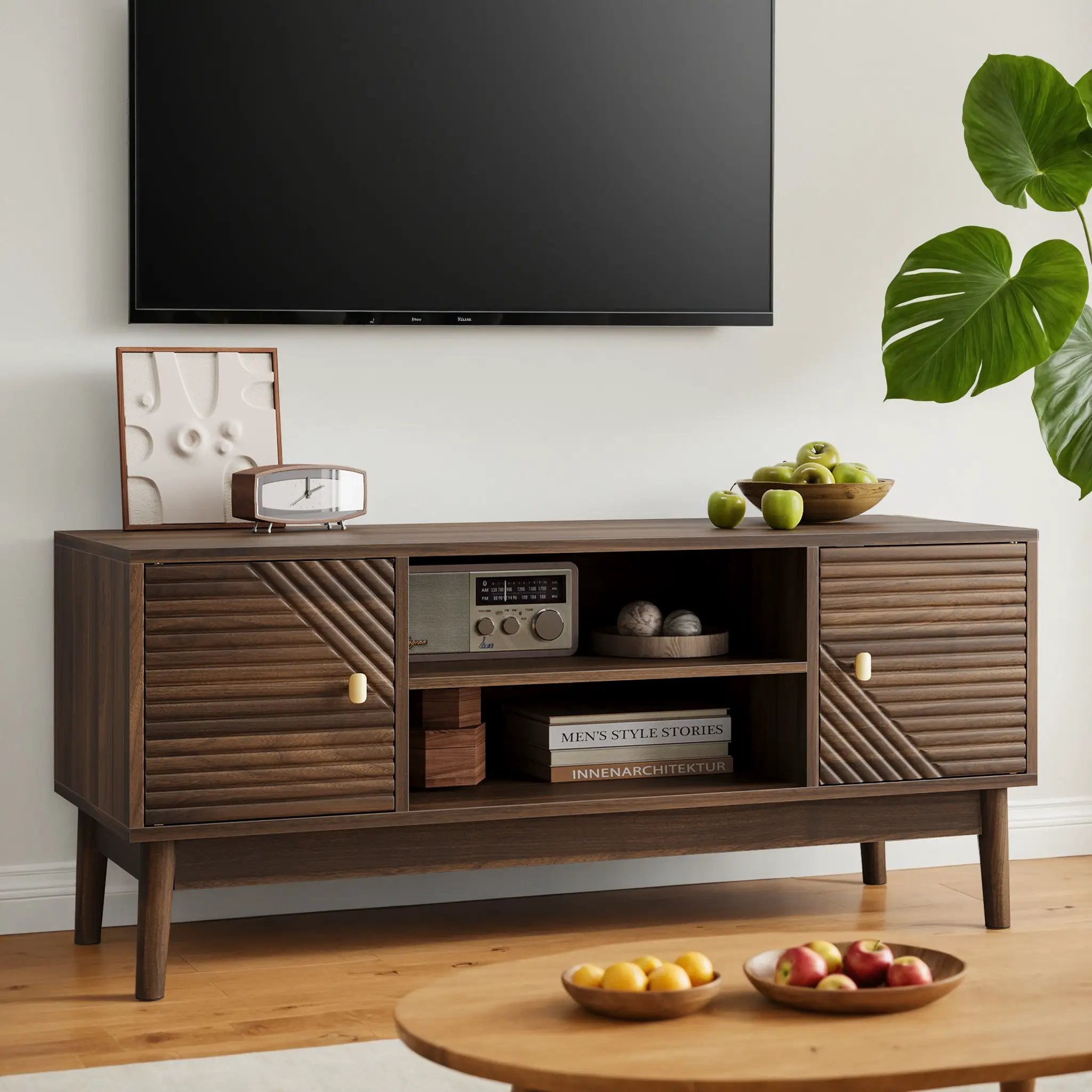 TV Stand, Entertainment Center With Storage, Media Console Table For Living Room - Walnut by HouseOfZazla