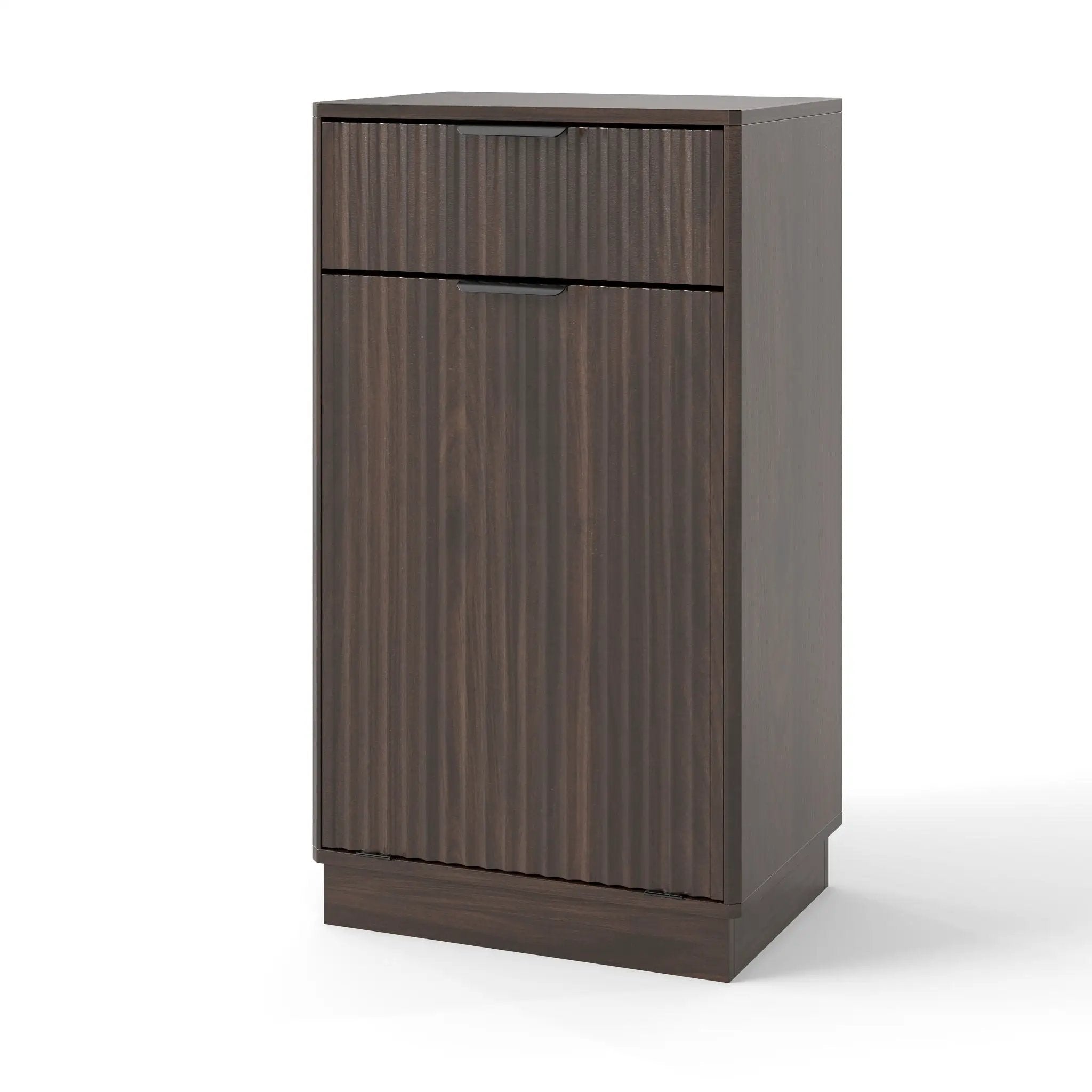 Tilt Out Trash Can Cabinet With Wave Textured Drawer & Pull Out Bin by Unique Piece Furniture