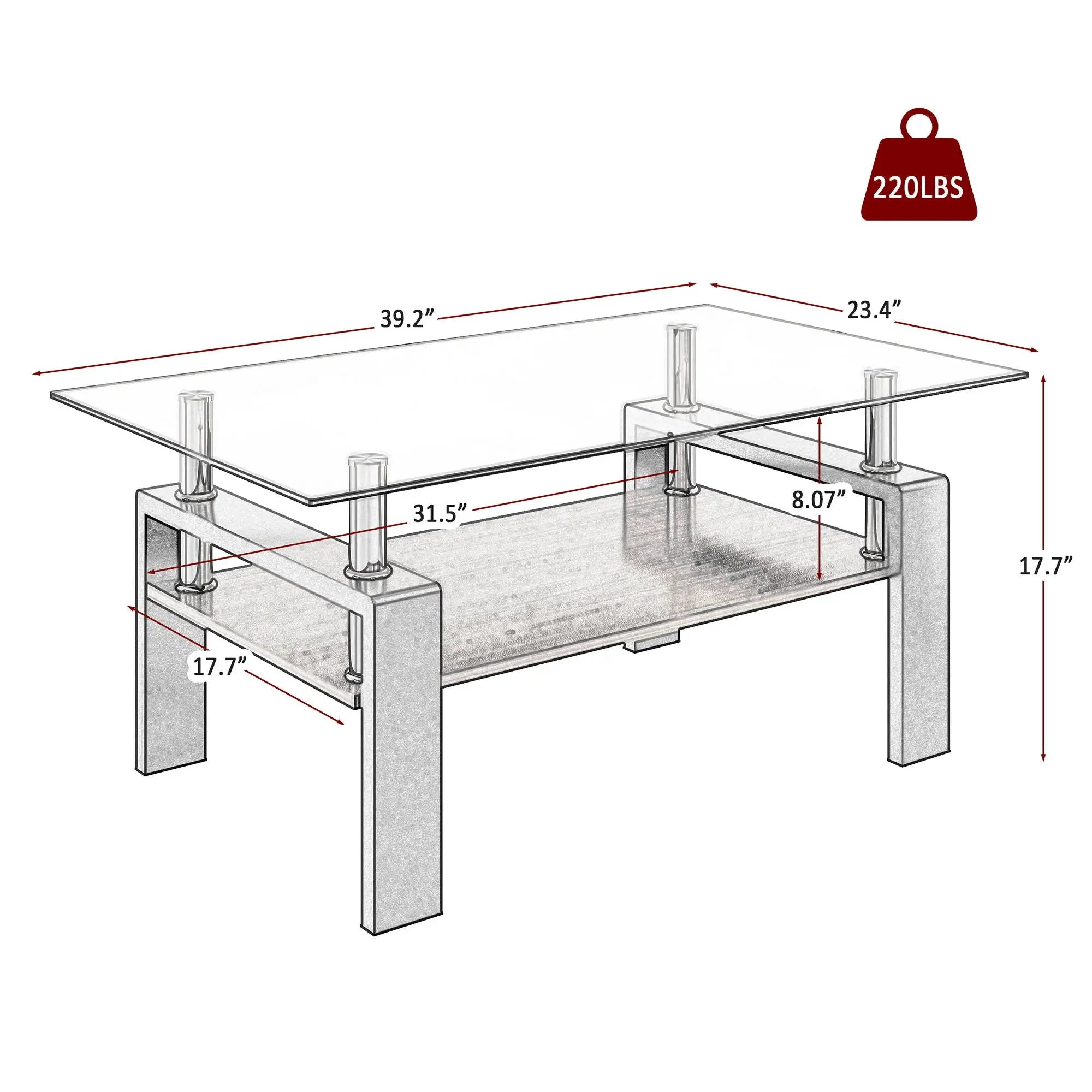 Modern Rectangular Coffee Table With Tempered Glass Top by Unique Piece Furniture
