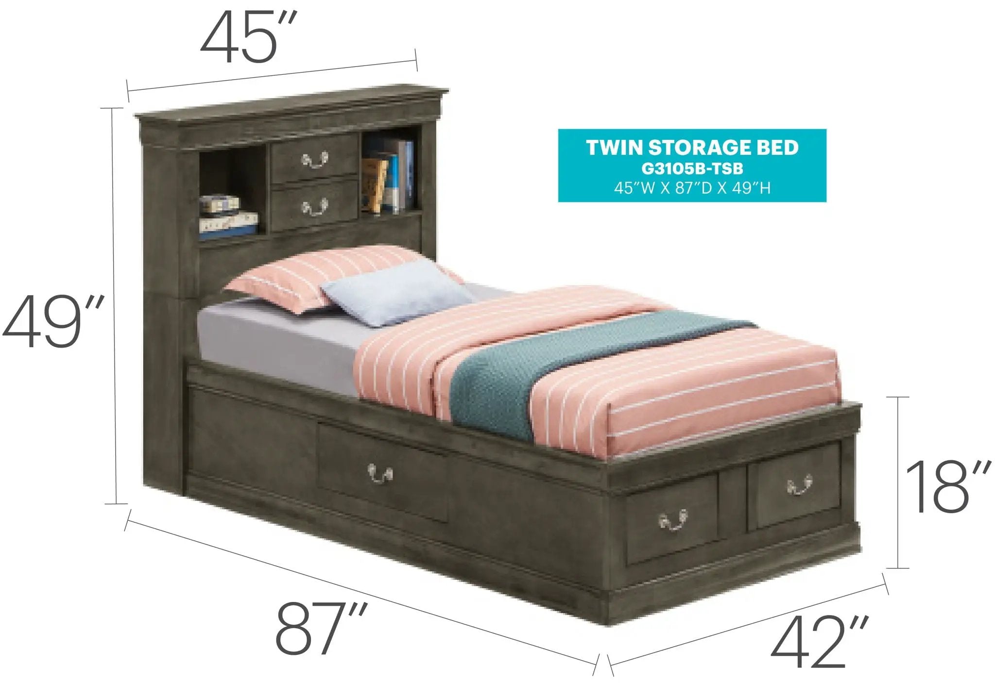 Traditional Style Bookcase Storage Bed by Unique Piece Furniture