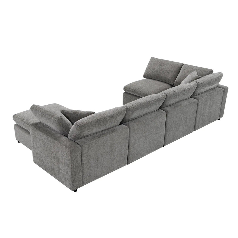 Modern Modular Cloud Sofa Bed, 6 Seat Sectional Couch Set With Ottoman, Free Combination, Convertible U Shaped Sleeper Sofa For Living Room by HouseOfZazla