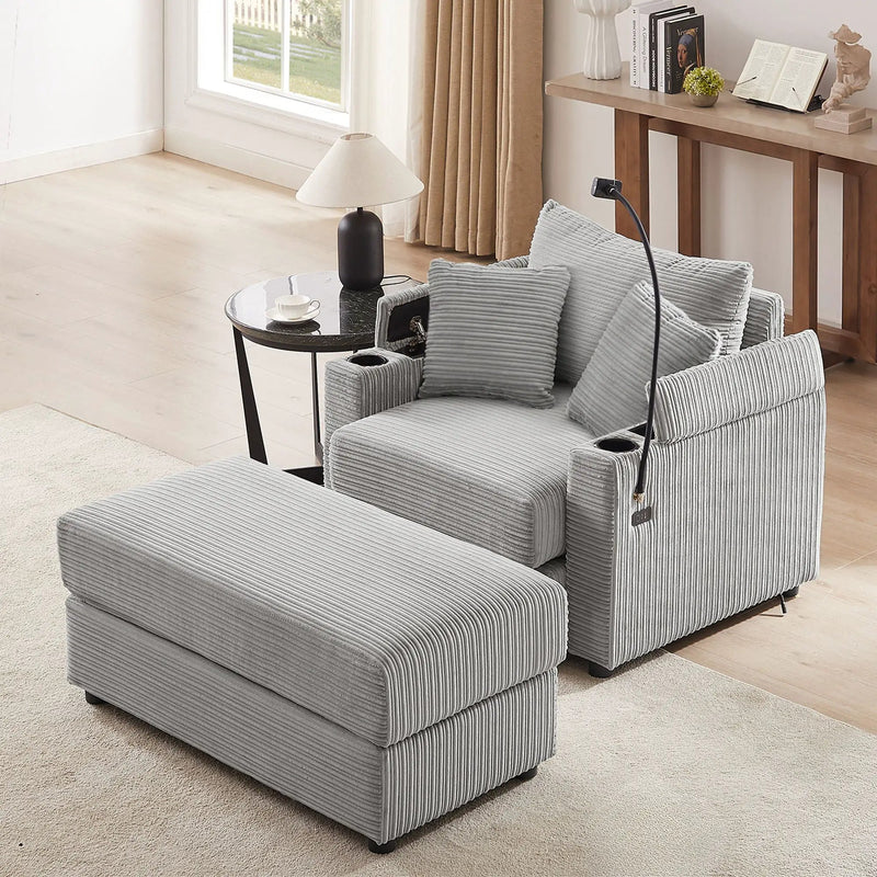 Modern Style Loveseat Sofa Sectional Sofa Couch With Storage Space, A Movable Ottoman, Two USB Ports, Two Cup Holders, A Phone Holder For Living Room by HouseOfZazla