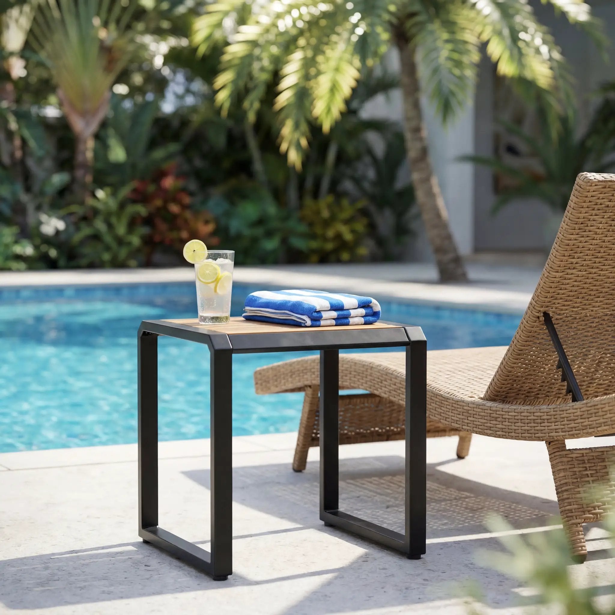Outdoor Side Table with Teak Wood Top by HouseOfZazla