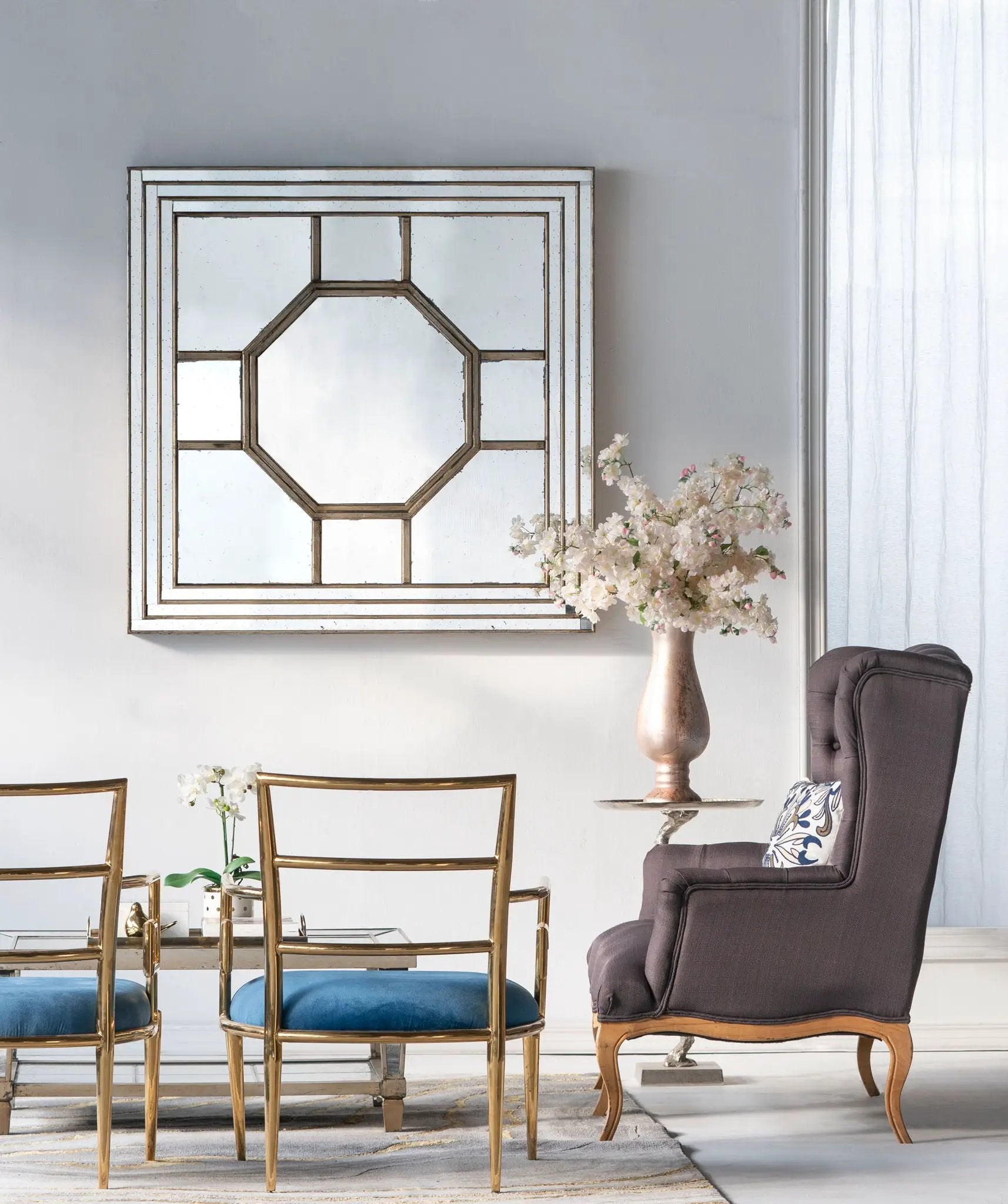 Antique Style Decorative Square Wall Mirror With Mirrored Frame, Wall Decor For Living Room Entryway, Console Lean Against Wall - Silver by Unique Piece Furniture