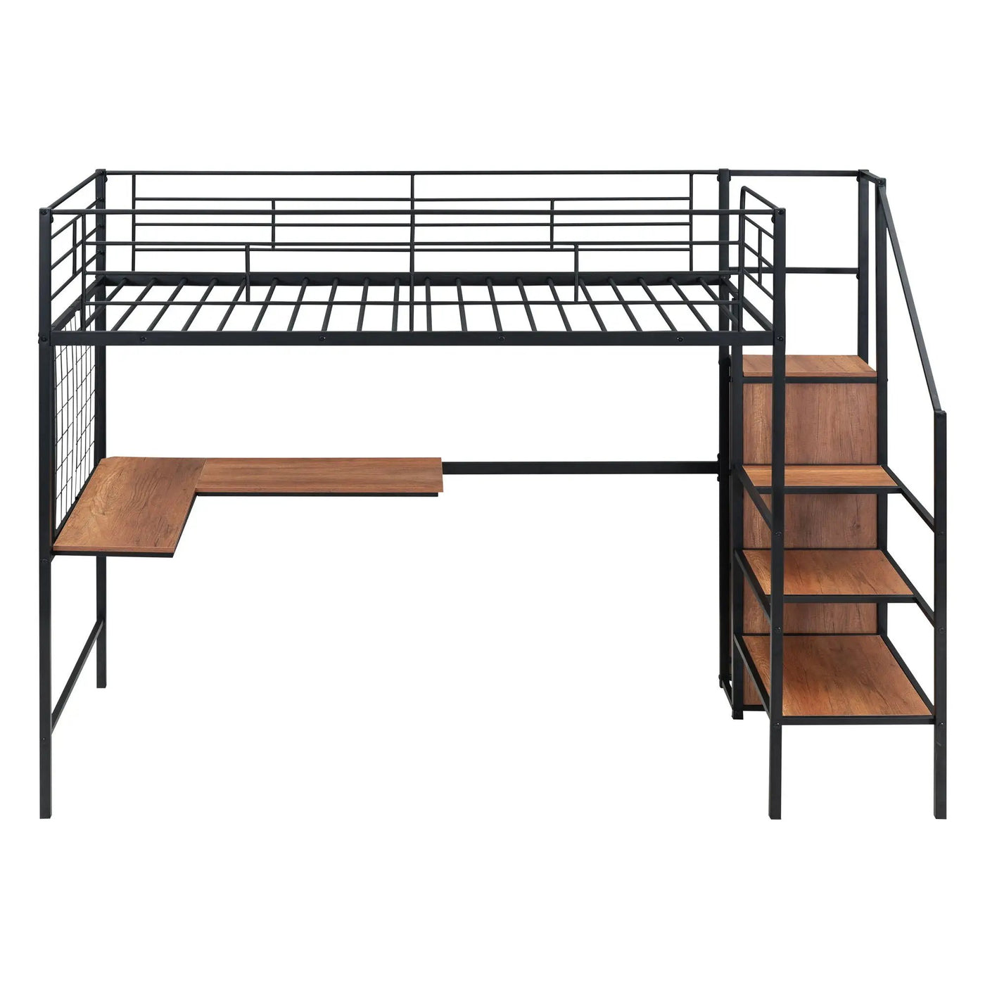 Loft Bed With Desk And Grid, Stylish Frame With Lateral Storage Ladder And Wardrobe by Unique Piece Furniture