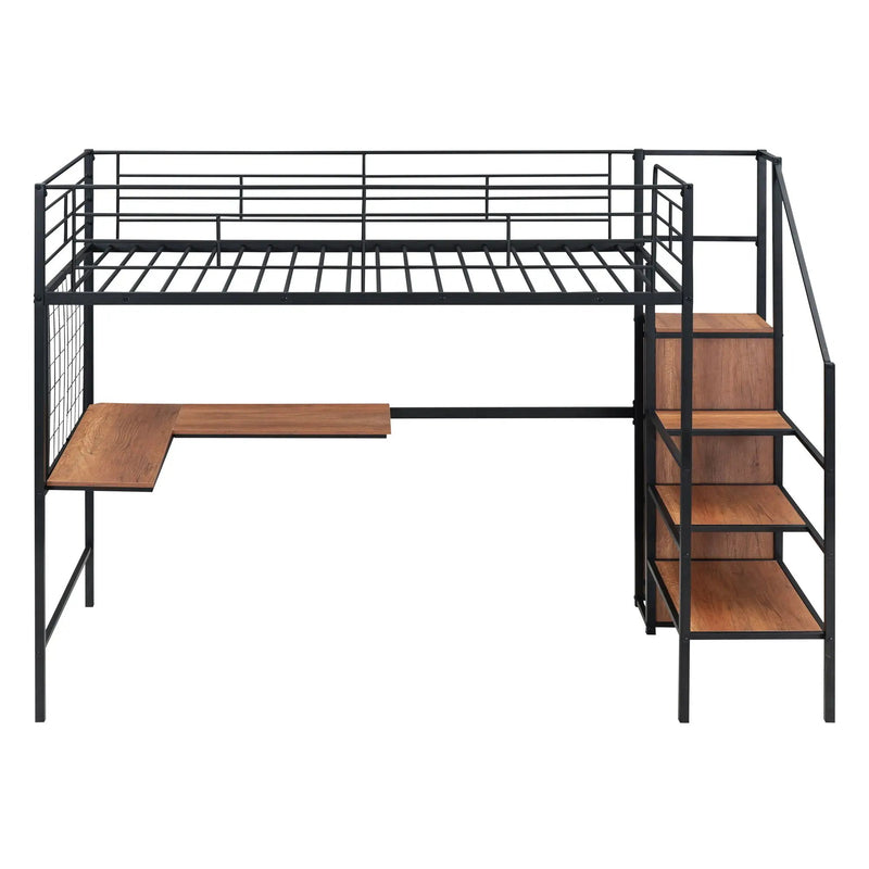 Loft Bed With Desk And Grid, Stylish Frame With Lateral Storage Ladder And Wardrobe by Unique Piece Furniture