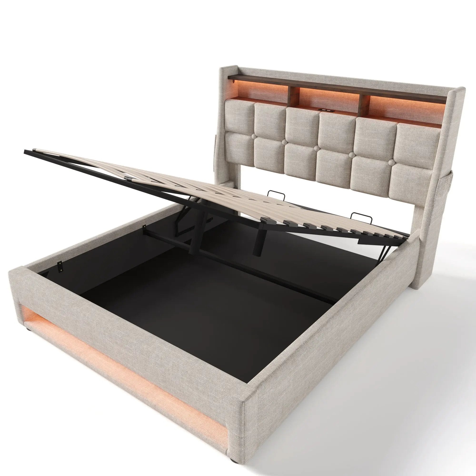Upholstered Platform Bed With A Hydraulic Storage System, LED And USB Charging (Without Mattress) by Unique Piece Furniture