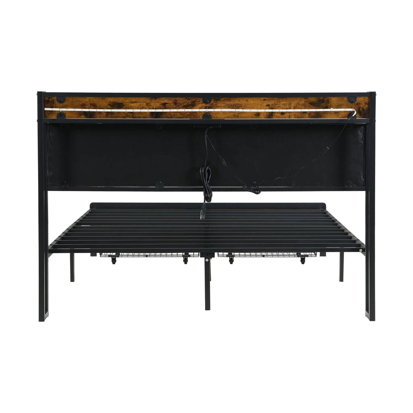 Modern Bed Frame With LED Lights, Upholstered Headboard, USB Charging by Unique Piece Furniture