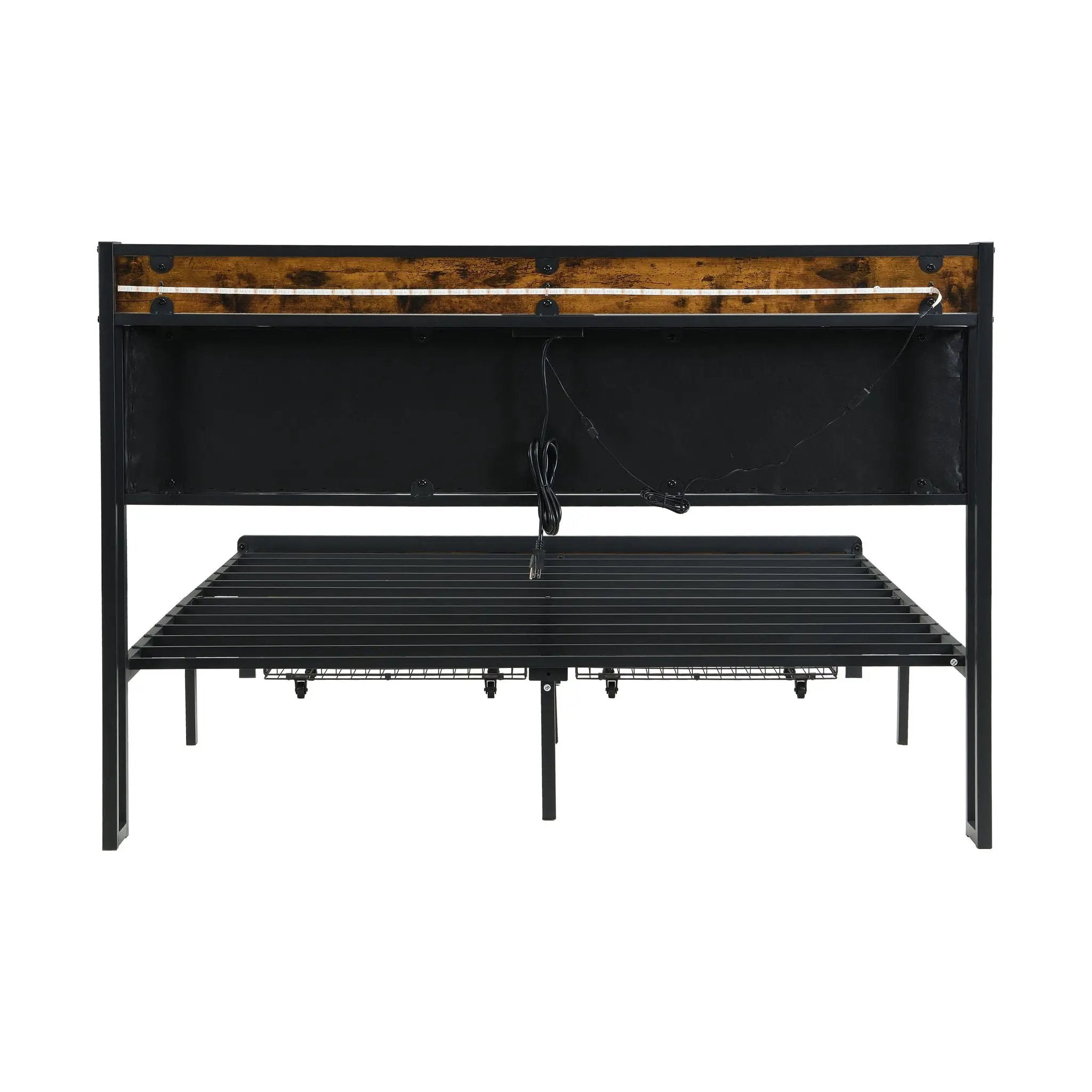 Modern Bed Frame With LED Lights, Upholstered Headboard, USB Charging by Unique Piece Furniture