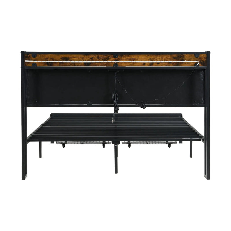 Modern Bed Frame With LED Lights, Upholstered Headboard, USB Charging by HouseOfZazla