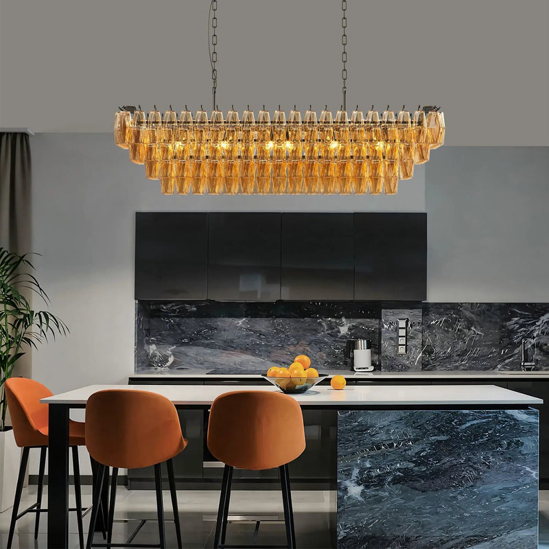 54-Inch Black Rectangular 12-Light Smoke Glass Chandelier by HouseOfZazla
