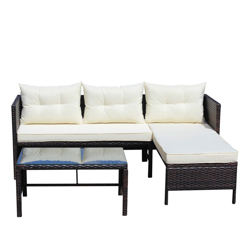Outdoor Patio Furniture 3-Piece Conversation Set with Wicker Rattan Sectional Sofa by HouseOfZazla