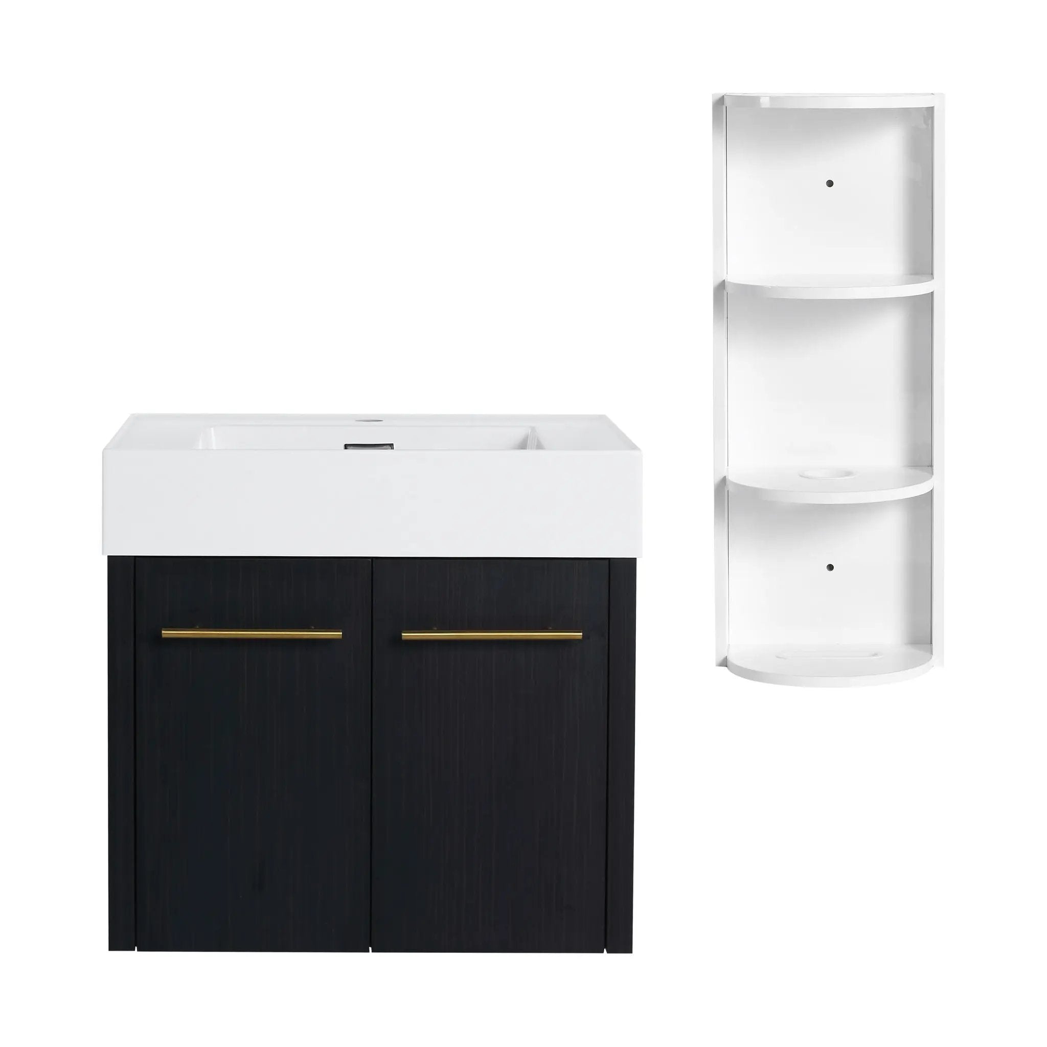 Modern Wall Mounted Bathroom Vanity With Resin Sink And Storage Rack by Unique Piece Furniture