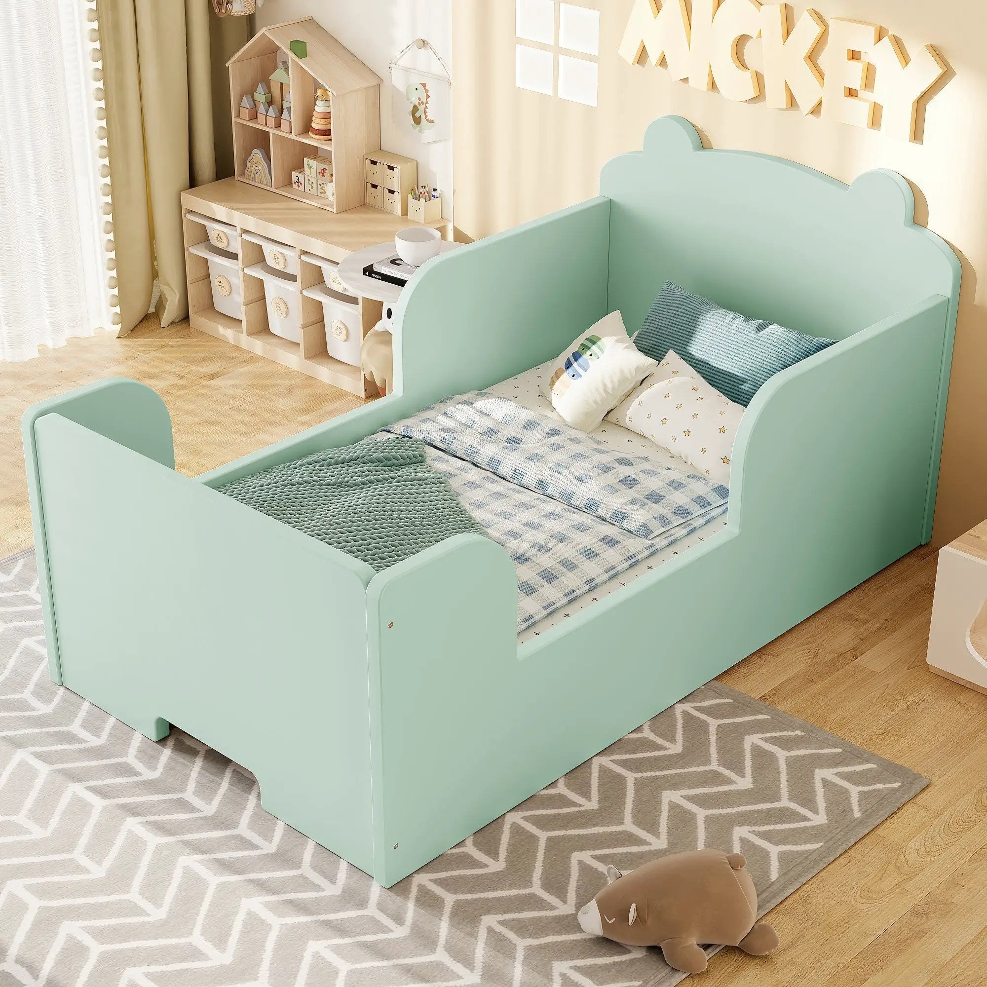Toddler Floor Bed Frame, Bear Shape Cot Bed for Boys and Girls Ages 3-6 by HouseOfZazla