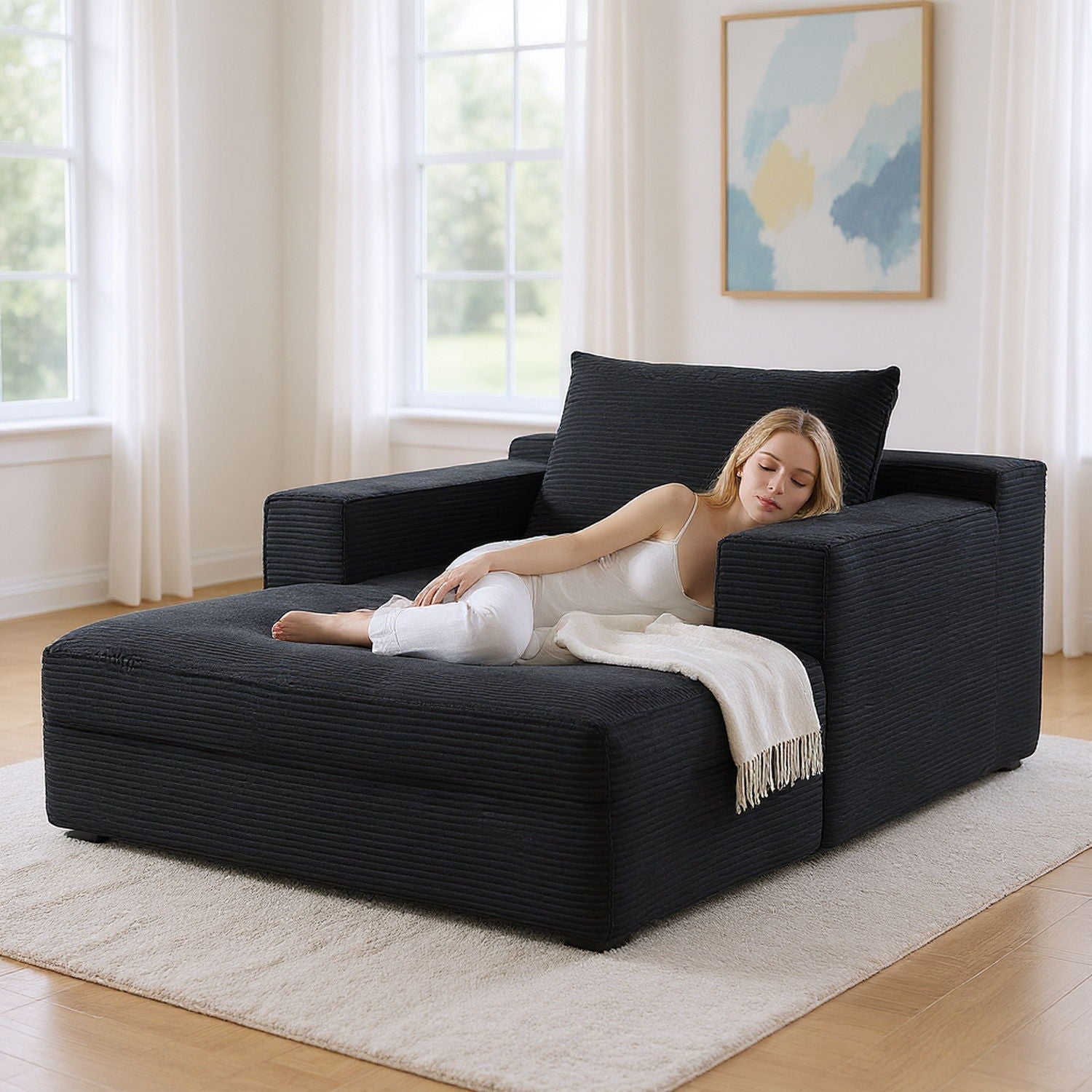 Convertible Chaise Lounge Chair With Wide Armrest & Throw Pillows by HouseOfZazla