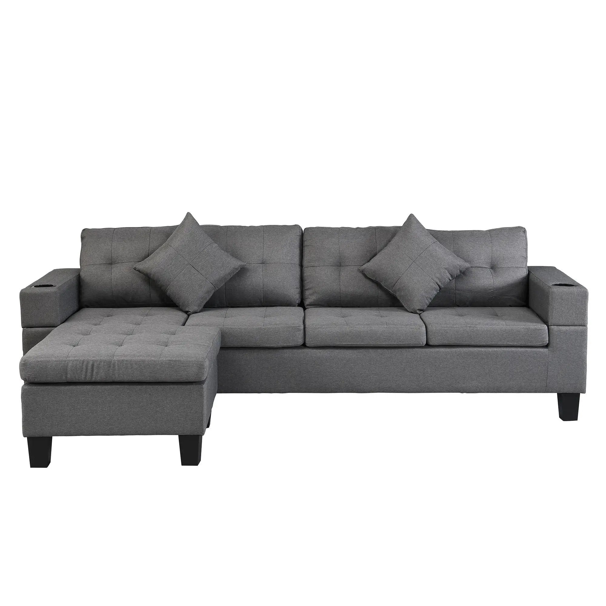 Sectional Sofa Set For Living Room With L Shape Chaise Lounge, Cup Holder And Left Or Right Hand Chaise Modern 4 Seat by Unique Piece Furniture