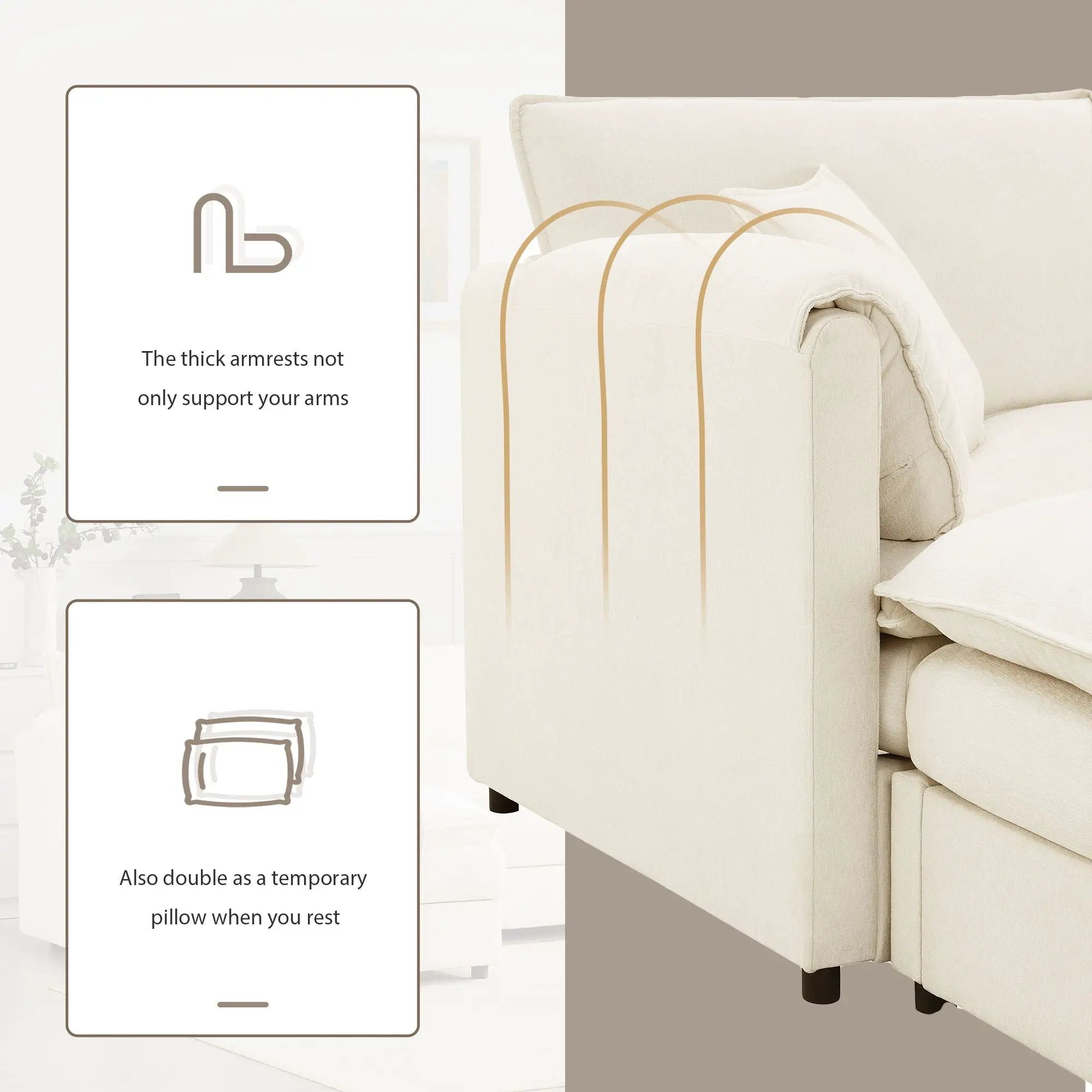 Modular Sectional With Deep And Wide Seat, Cloud Couch Set With Double Cushions Sofa With Movable Ottoman by HouseOfZazla