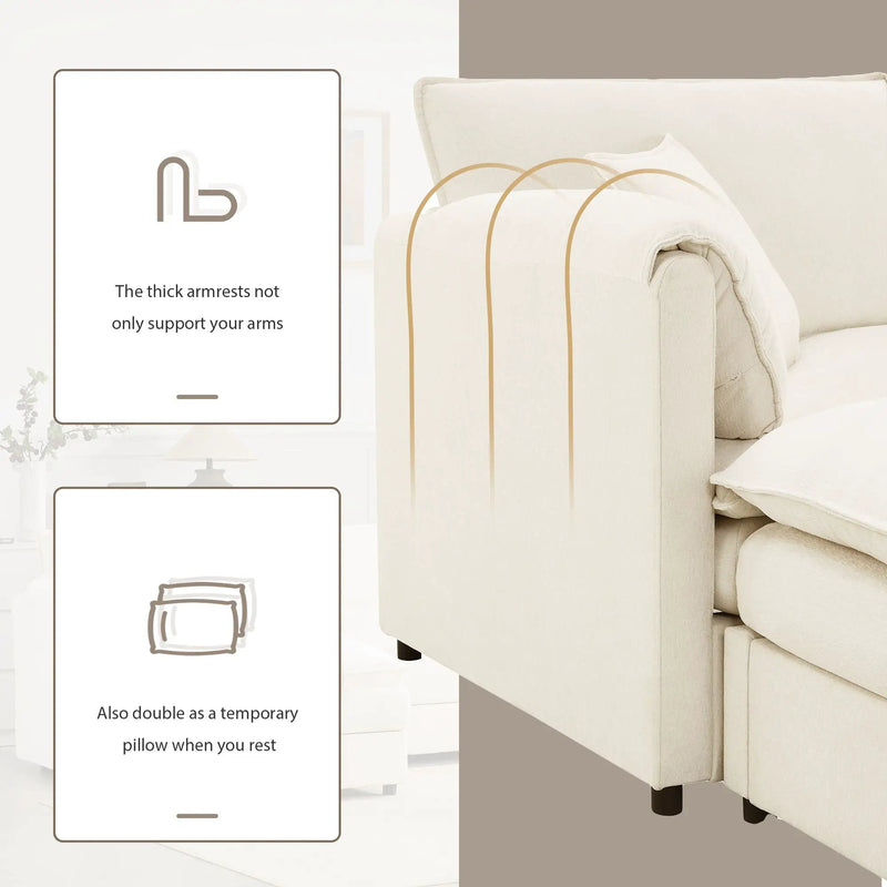 Modular Sectional With Deep And Wide Seat, Cloud Couch Set With Double Cushions Sofa With Movable Ottoman by HouseOfZazla