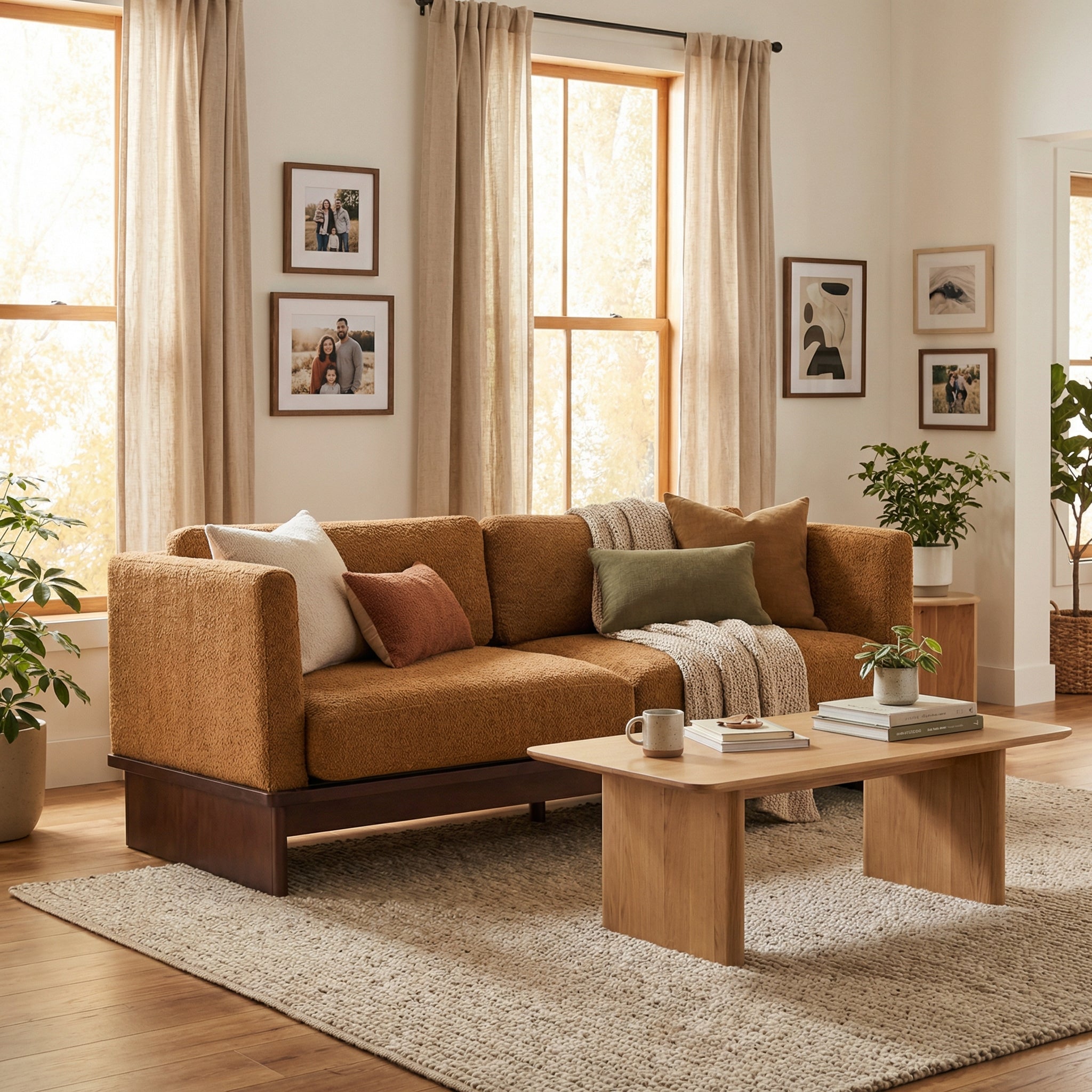 77 in. Square Arm Modern 3 Seater Boucle Sofa Upholstered Couch with Solid Wood Base by HouseOfZazla