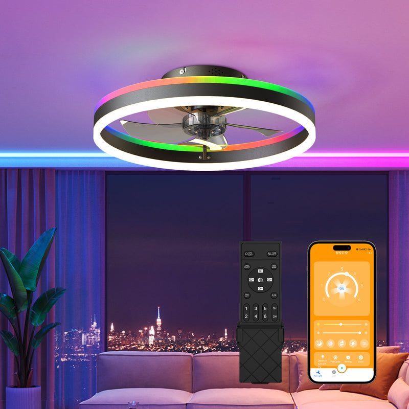 19.7" RGB Flush Mount Ceiling Fan with Light for Bedroom by HouseOfZazla