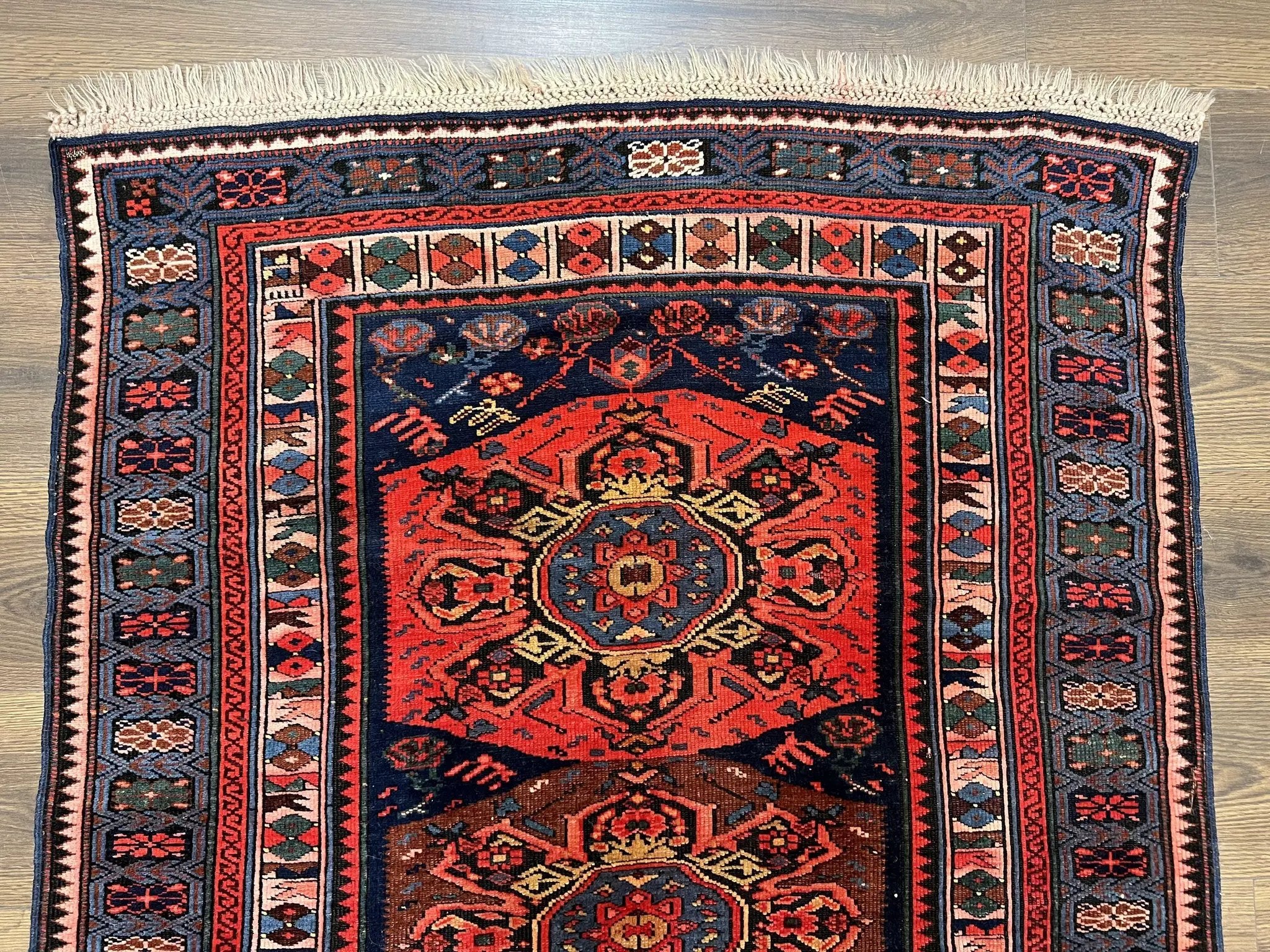 Antique Caucasian Seychour Rug 3.7 x 5.5, Collectible Oriental Carpet, Navy Blue and Red, Fine Kuba Rug, Vintage Rug, Wool Hand Knotted Rug by Jewel Rugs
